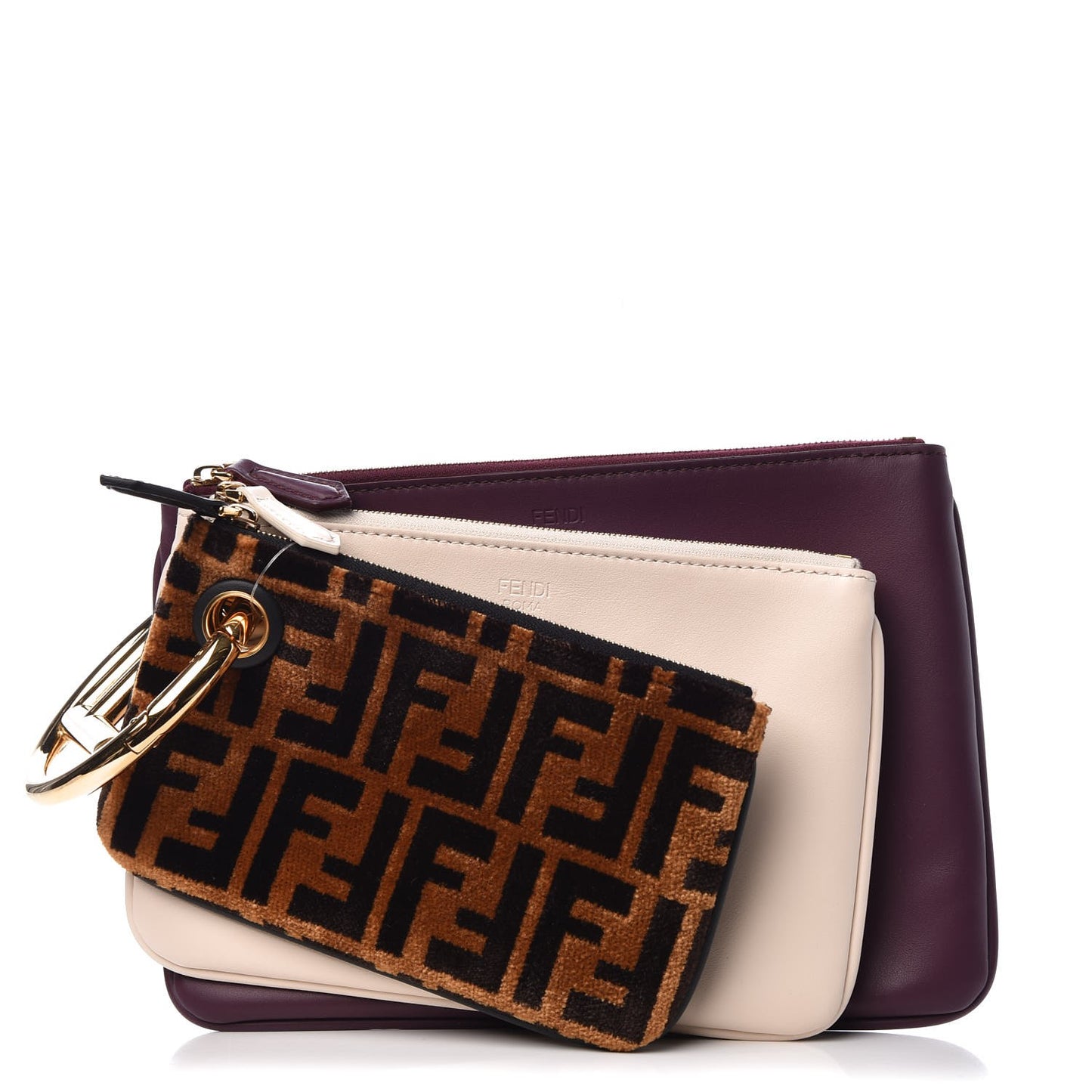 Calfskin Velvet F is FF Triplette Pouch Set Multicolor