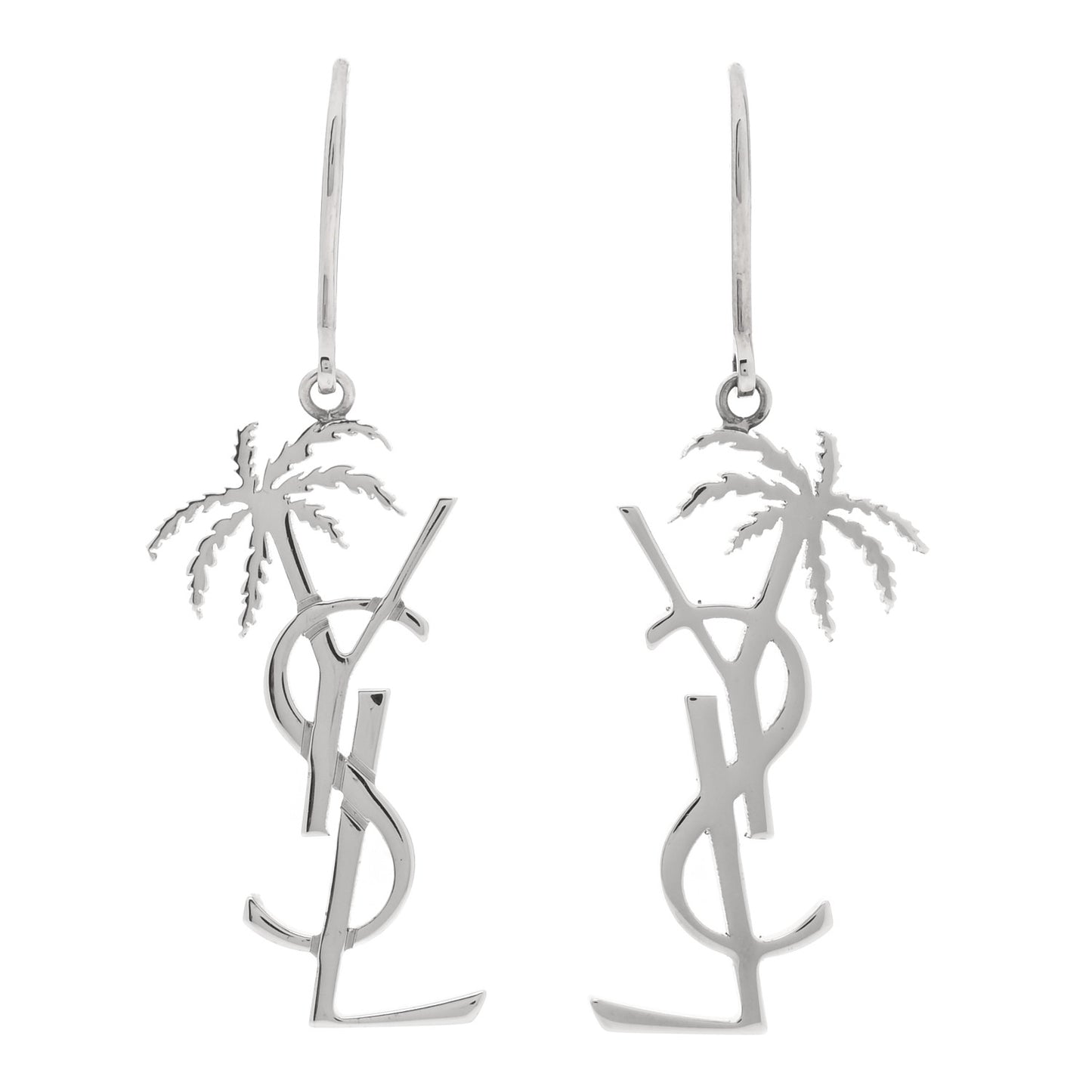 Metal Monogram Palm Earrings Silver