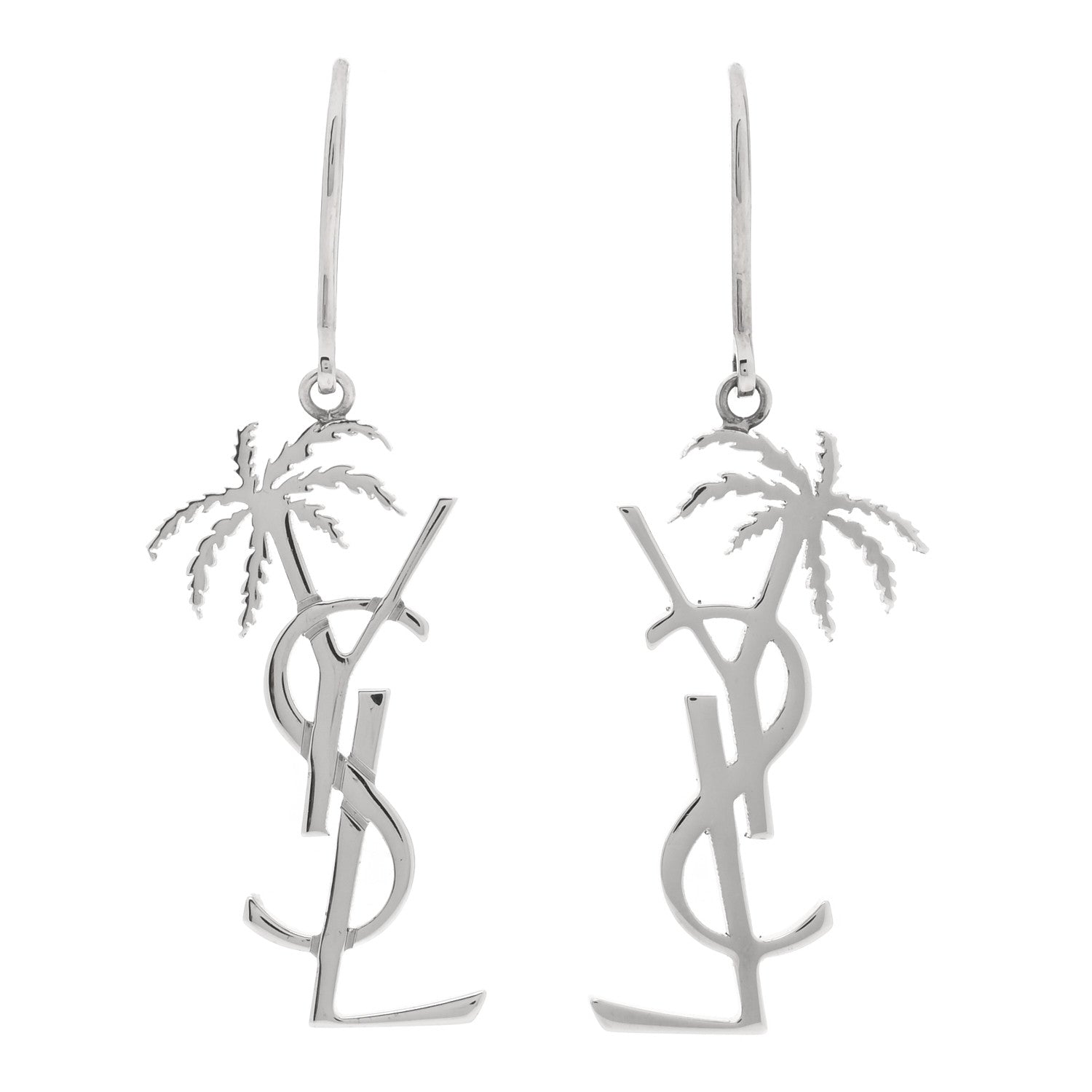 Saint Laurent Metal Monogram Palm Earrings Silver 1 of 4