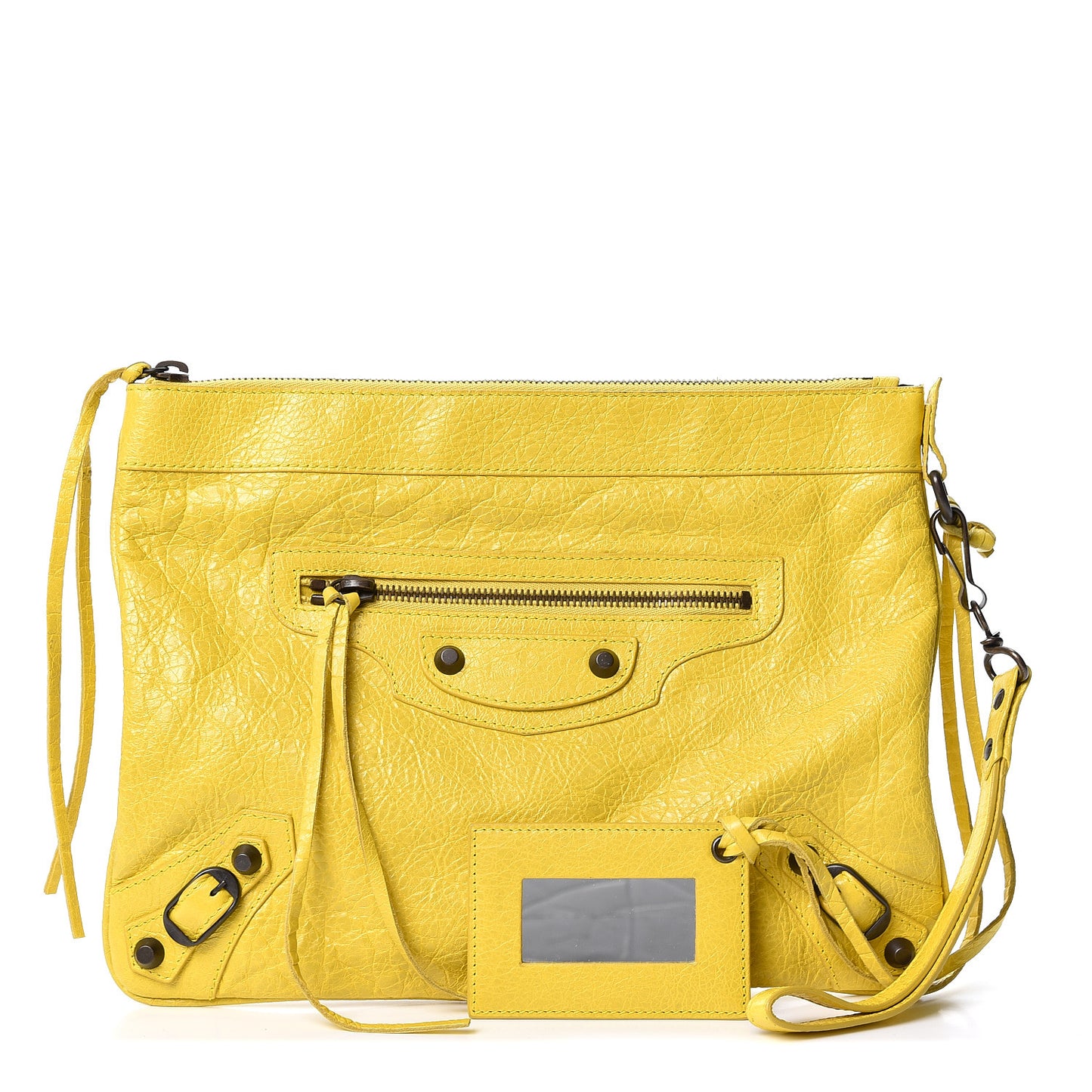 Agneau Classic Hardware Flat Handle Clutch Curry