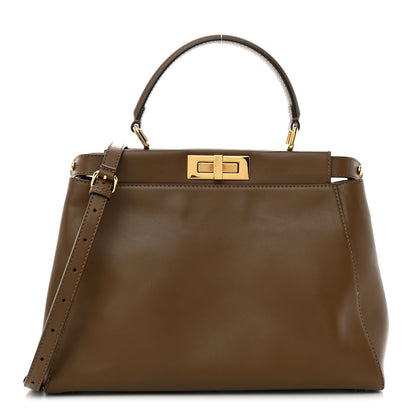 Fendi Vitello Morgan Fabric Jacquard Pequin Medium Peekaboo Iconic Satchel Foresta Tobacco Black 1 of 10