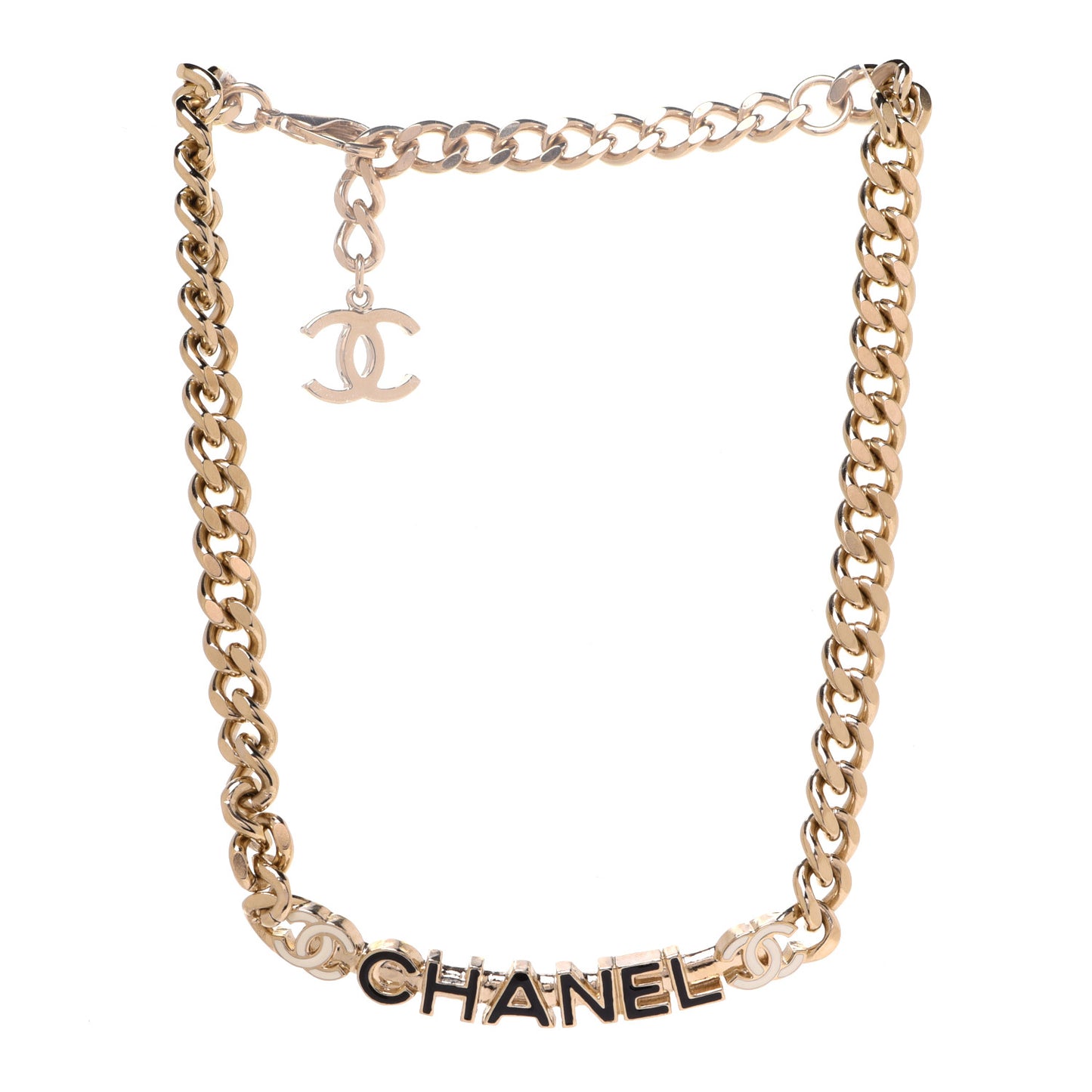 Enamel Metal Logo Choker Necklace Gold White Black