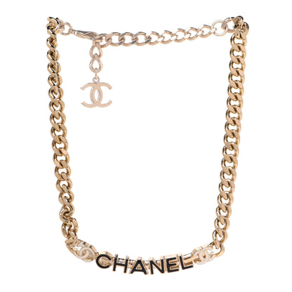 Chanel Enamel Metal Logo Choker Necklace Gold White Black 3 of 6