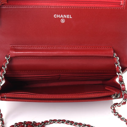 Chanel Lambskin Camellia Embossed Wallet On Chain WOC Red 3 of 4