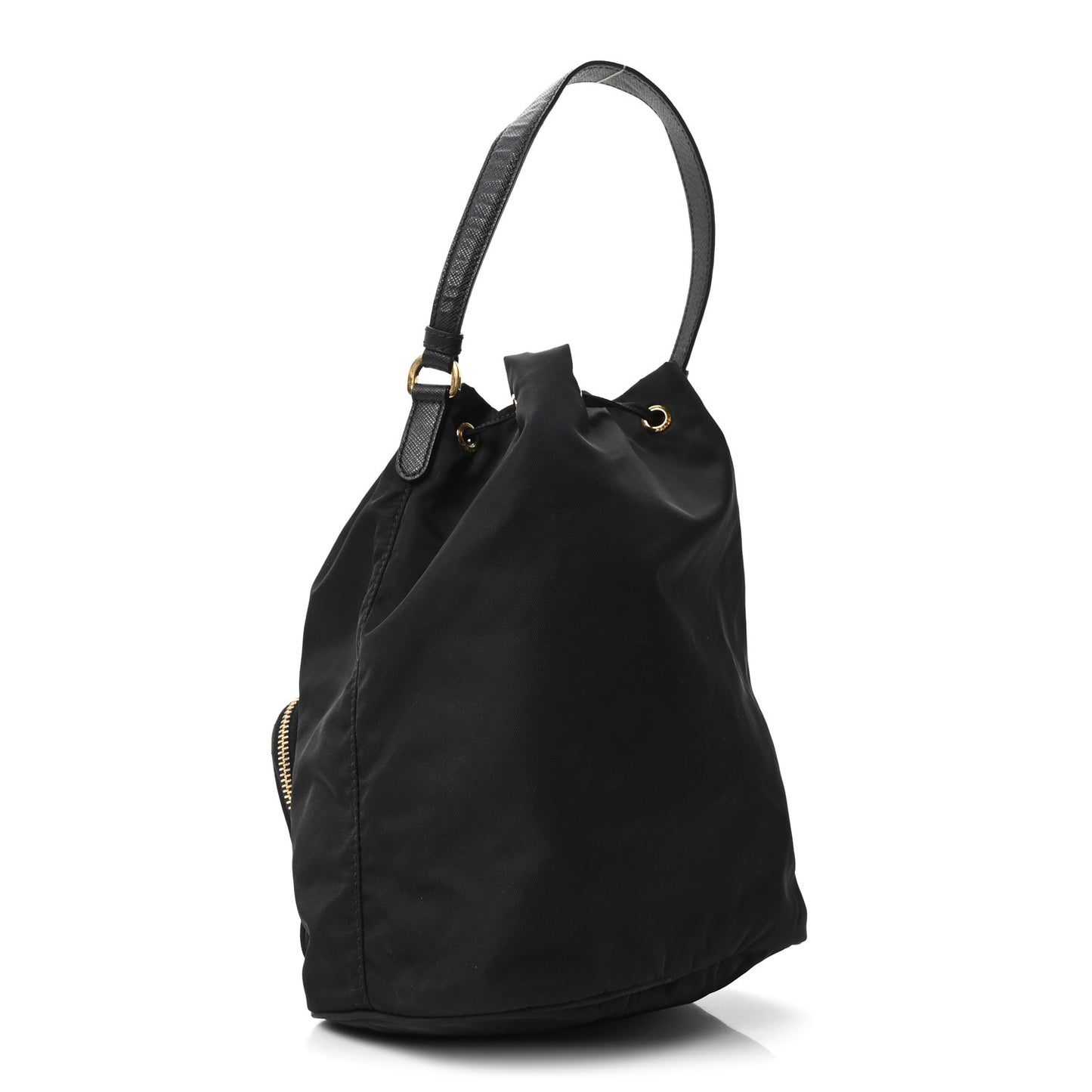Saffiano Tessuto Nylon Mini Bucket Crossbody Bag Black