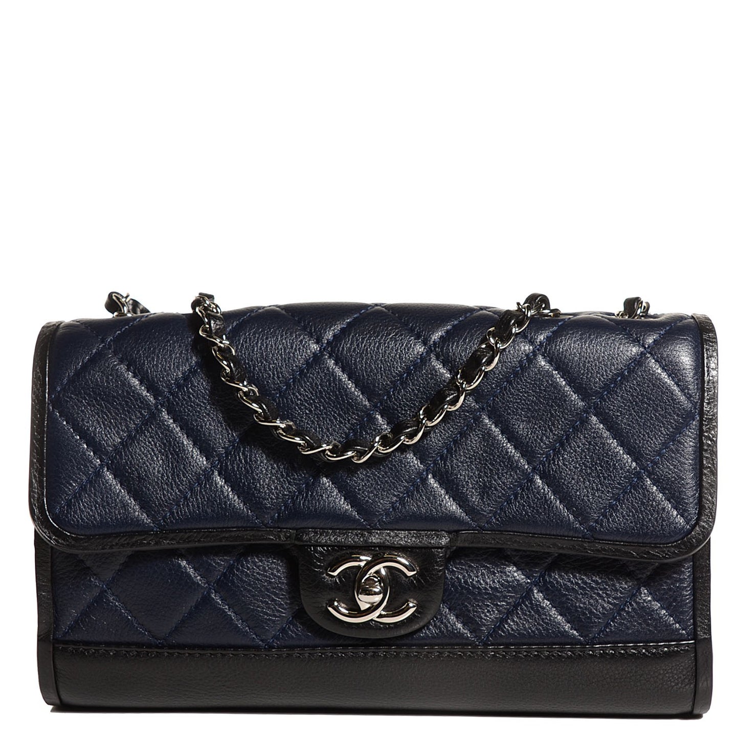 Calfskin Quilted Medium Flap Navy Black