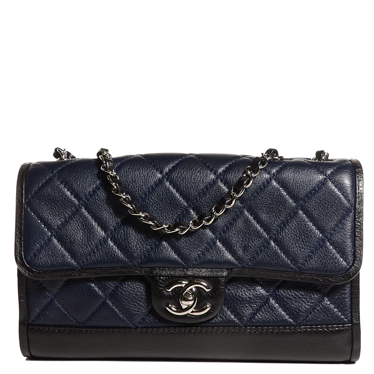 Chanel Calfskin Quilted Medium Flap Navy Black 1 of 8
