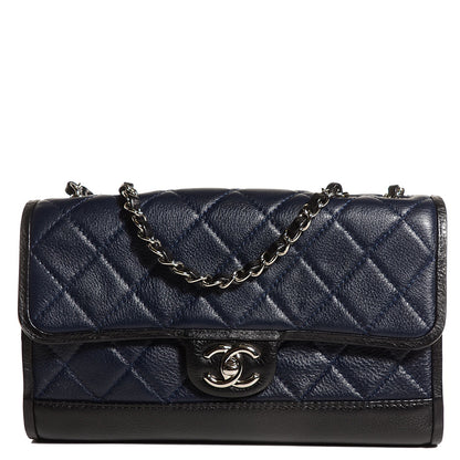 Chanel Calfskin Quilted Medium Flap Navy Black 1 of 8