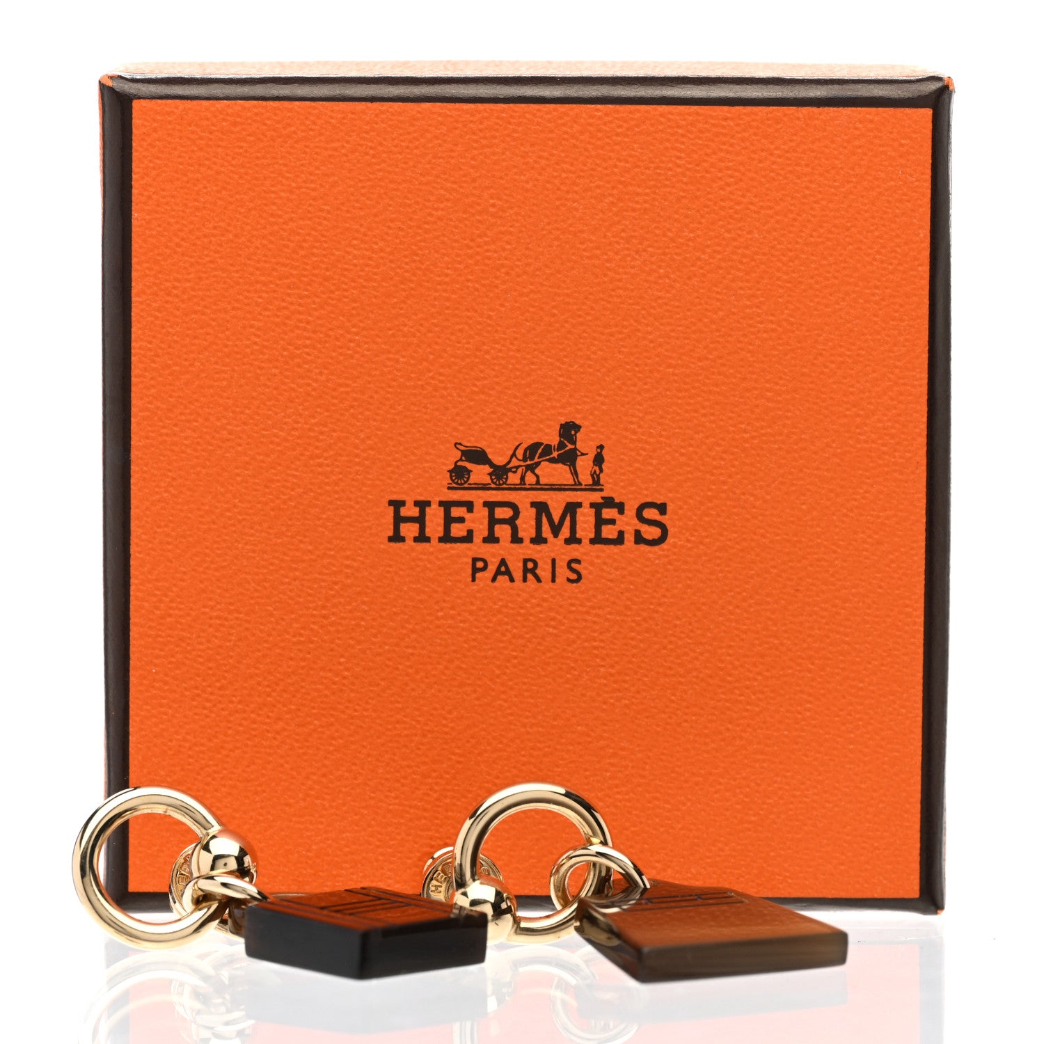 Hermes Permabrass Gold Plated Buffalo Horn Fusion Amulette Maroquinier Earrings Black 5 of 5
