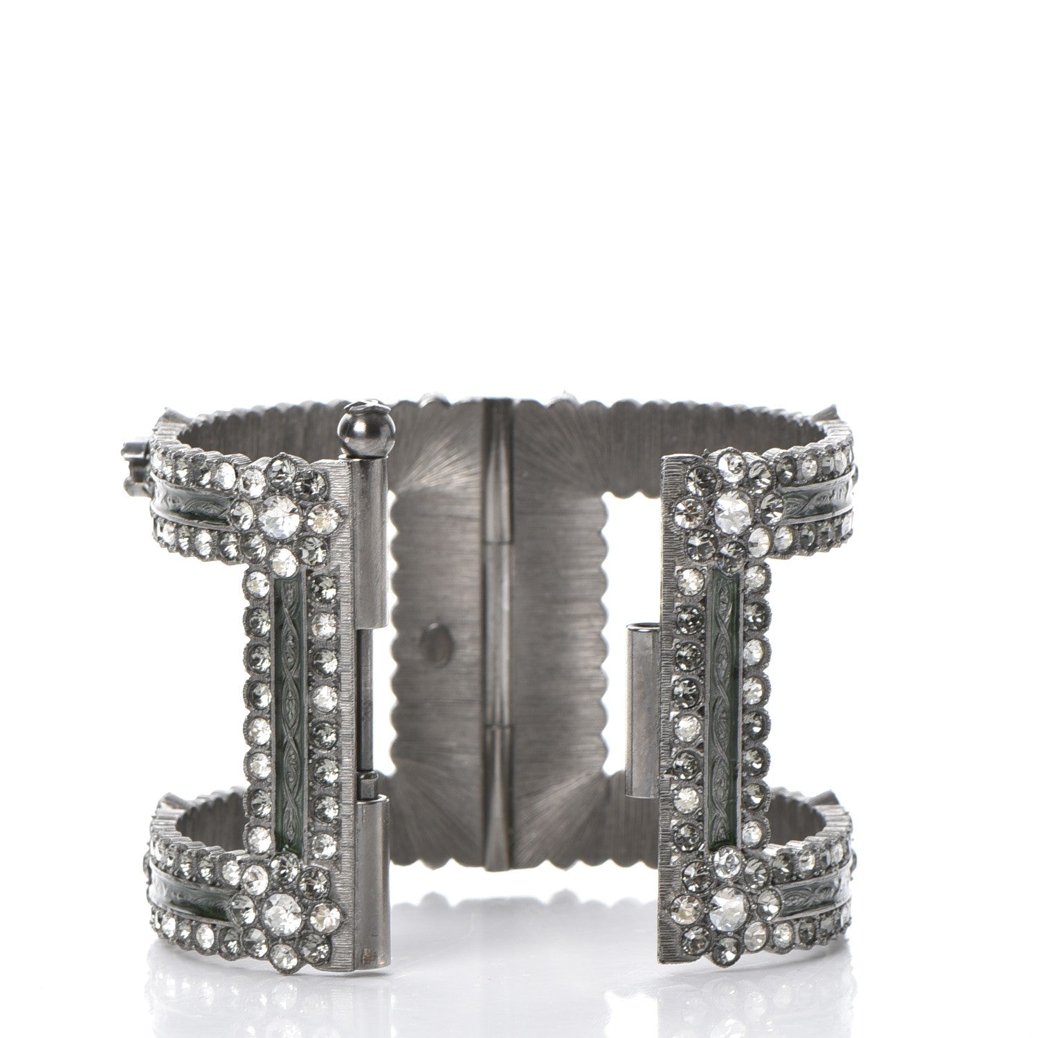 Chanel Ruthenium Crystal Cutout CC Wide Cuff 4 of 5