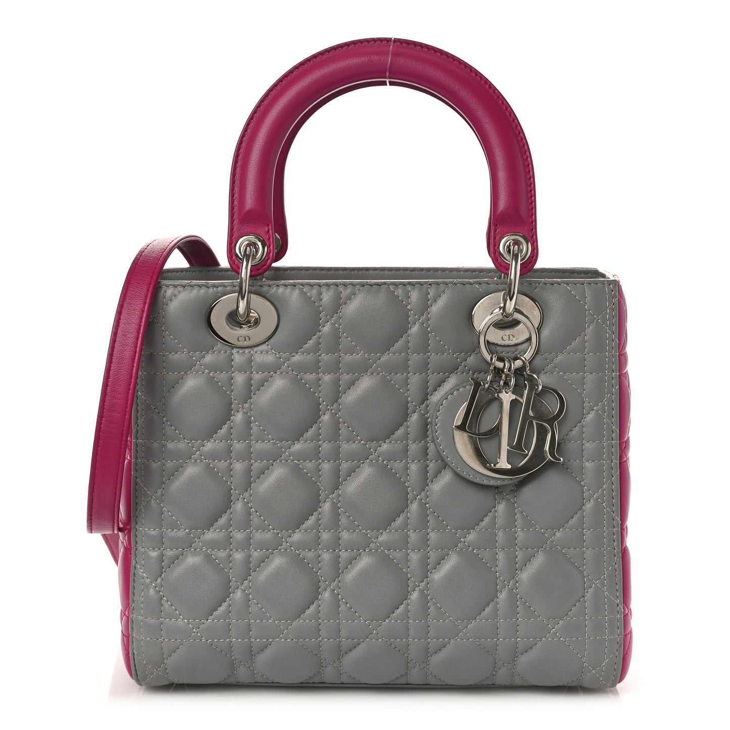 Lambskin Cannage Medium Lady Dior Grey Fuchsia