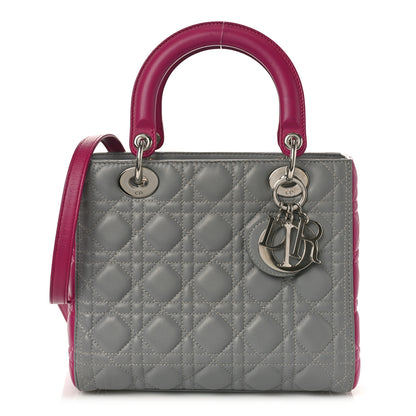 Christian Dior Lambskin Cannage Medium Lady Dior Grey Fuchsia 1 of 10