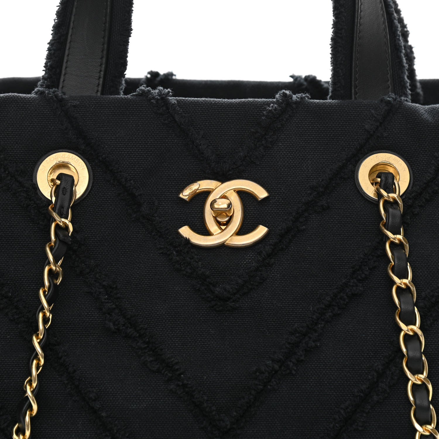 Chanel Canvas Chevron Cuba Patchwork Shopper Tote Black 8 of 10