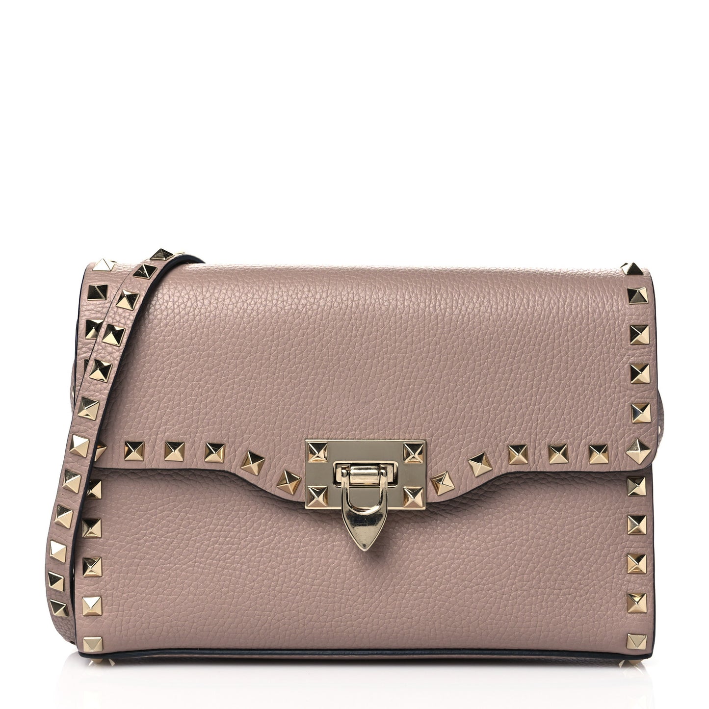 Pebbled Calfskin Medium Rockstud Flip Lock Crossbody Bag Poudre