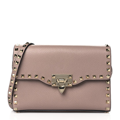 Valentino Garavani Pebbled Calfskin Medium Rockstud Flip Lock Crossbody Bag Poudre 1 of 9