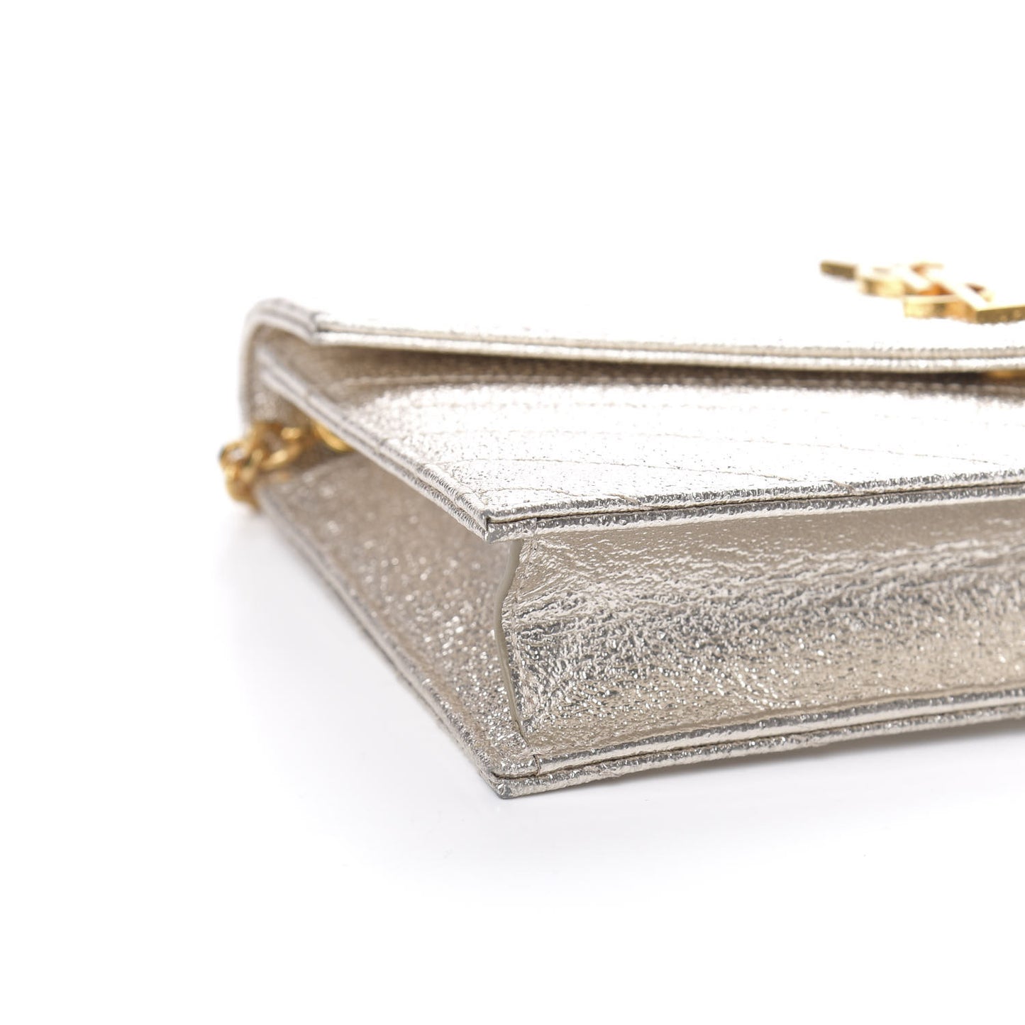 Metallic Grain De Poudre Matelasse Chevron Monogram Chain Wallet Gold