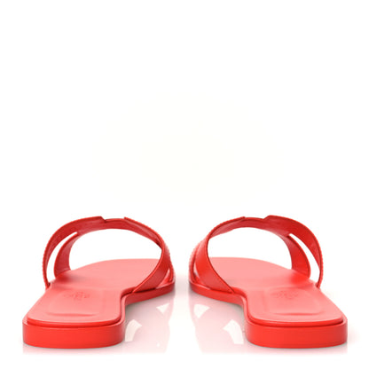 Hermes Box Calfskin Oran Sandals 37.5  Rose Vermillon 6 of 11