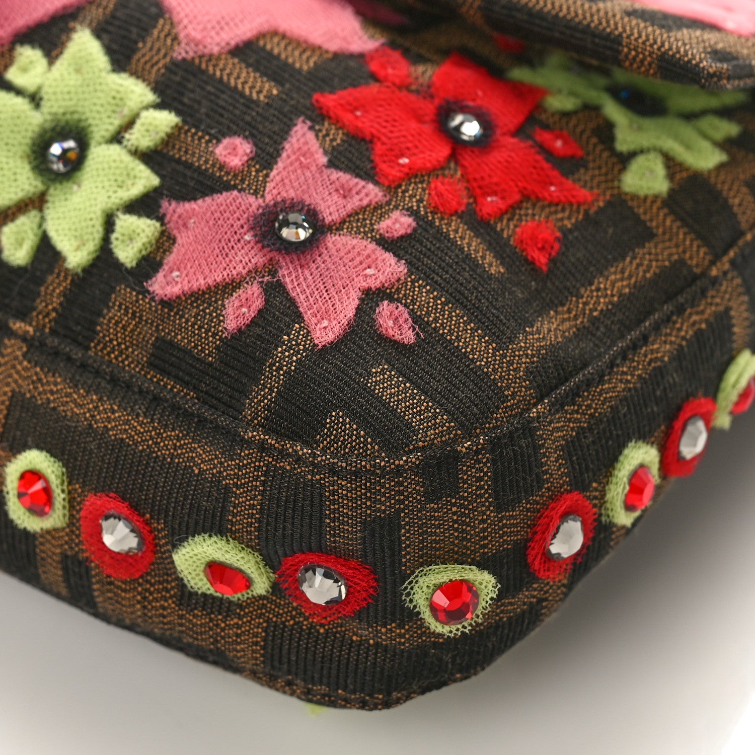 Fendi Zucca Snakeskin Crystal Flower Applique Baguette Tobacco Multicolor 8 of 8