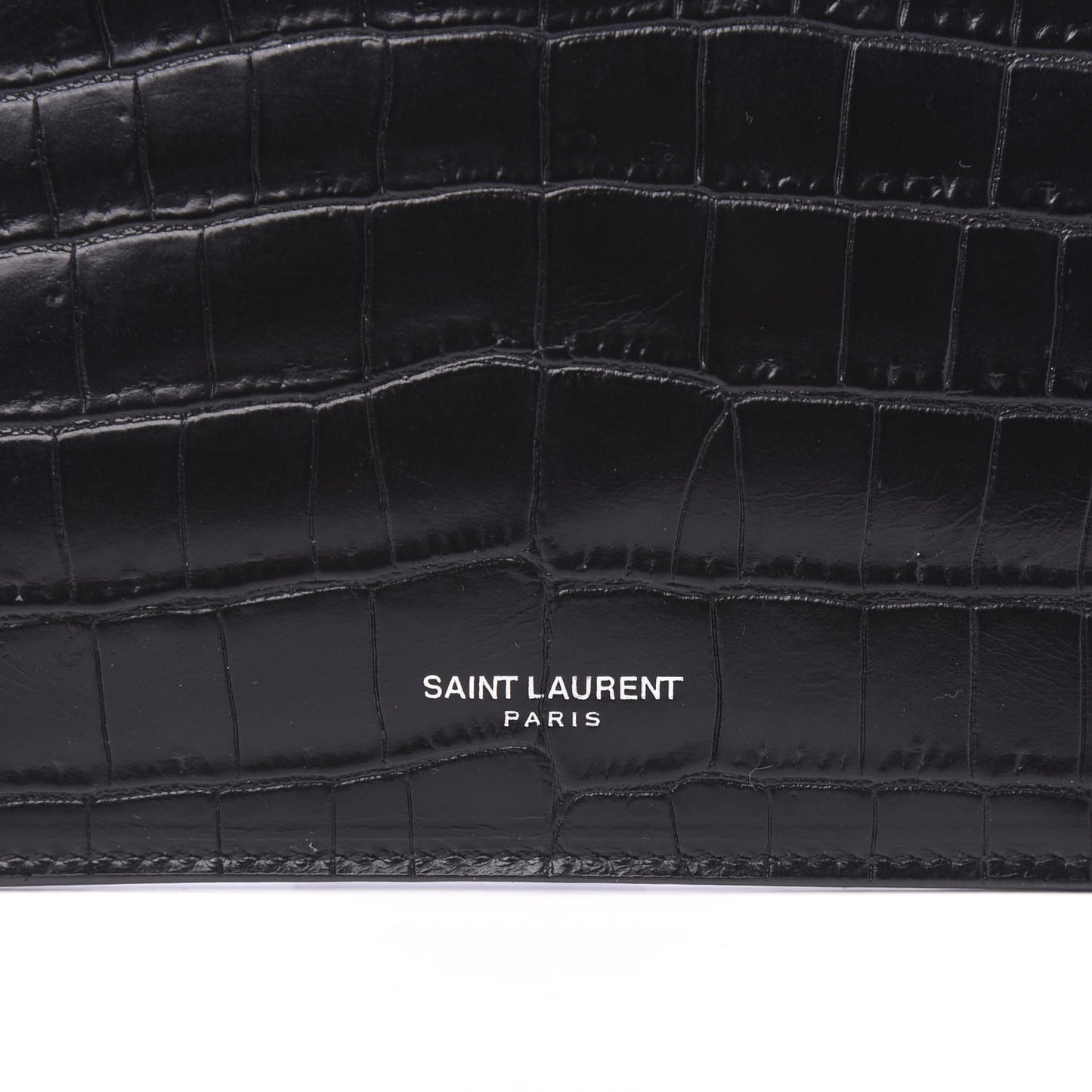 Calfskin Crocodile Embossed East Side Zip Pouch Black