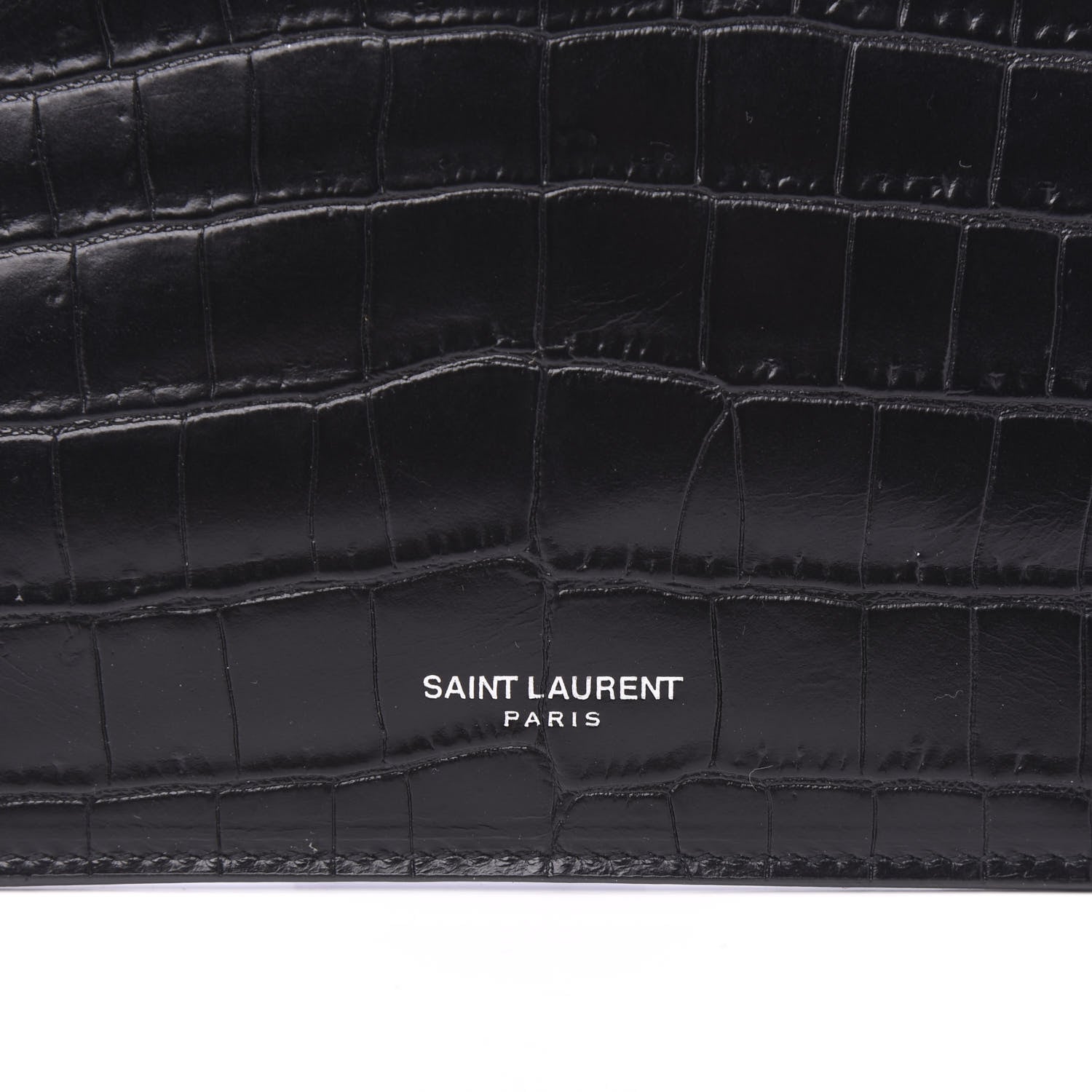 Saint Laurent Calfskin Crocodile Embossed East Side Zip Pouch Black 9 of 9