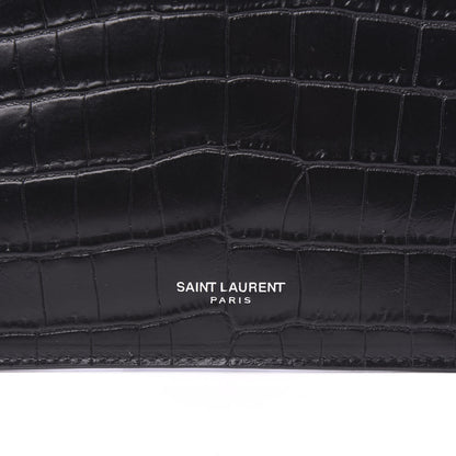 Saint Laurent Calfskin Crocodile Embossed East Side Zip Pouch Black 9 of 9
