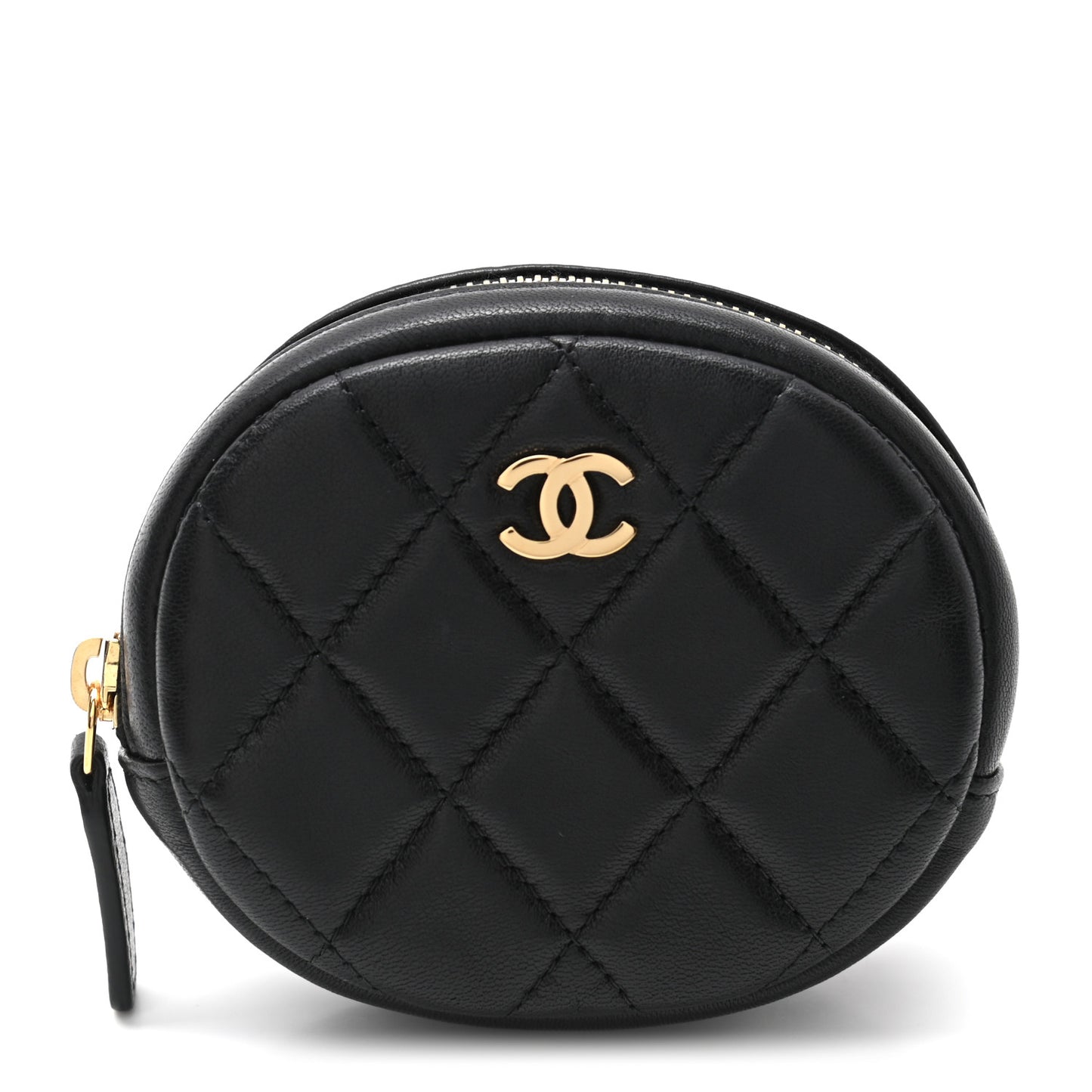 Lambskin Quilted Zip Around Classic Coin Purse Black