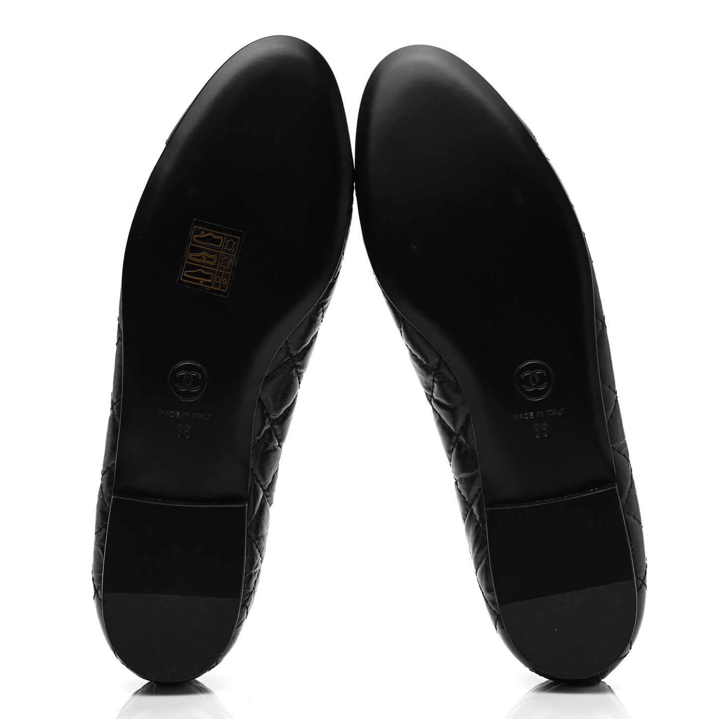 Aged Calfskin Quilted CC Cap Toe Ballerina Flats 38 Black