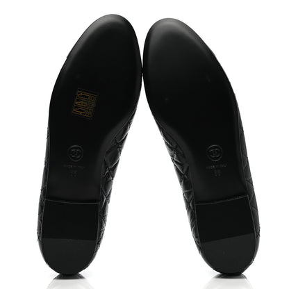 Chanel Aged Calfskin Quilted CC Cap Toe Ballerina Flats 38 Black 5 of 9