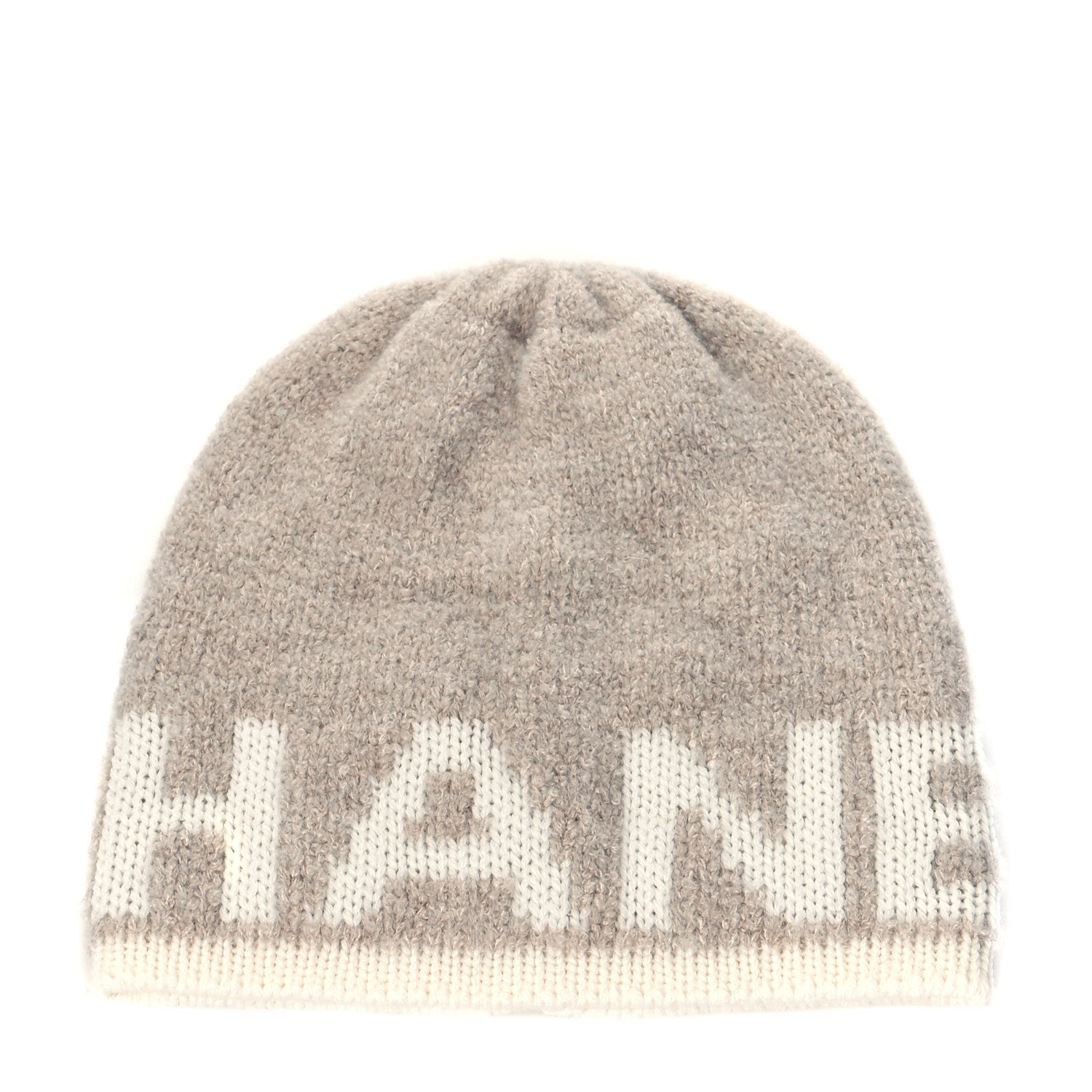 Chanel Cashmere Wool Silk Logo Beanie Hat Beige White 1 of 4