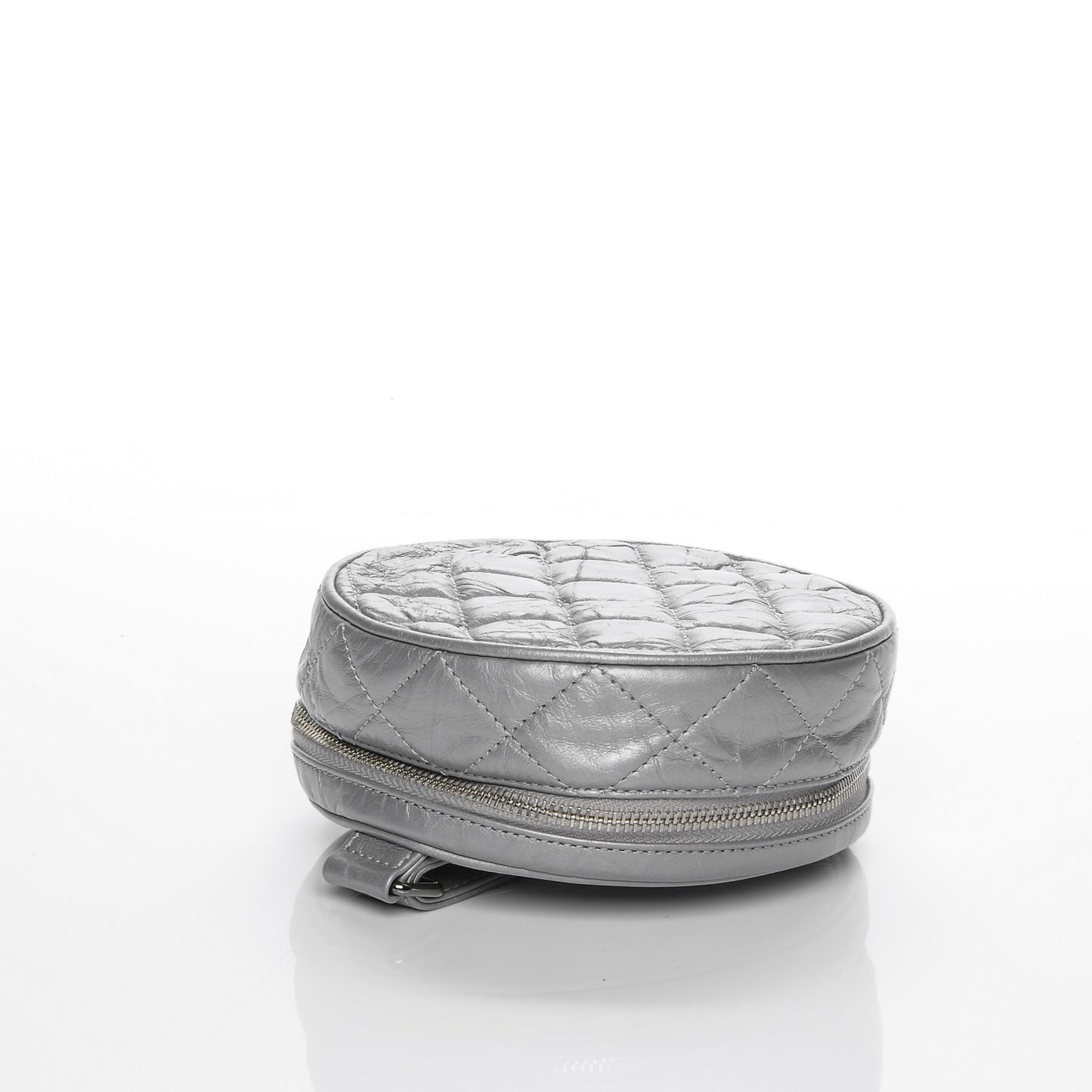Metallic Aged Calfskin Quilted Belt Waist Bag Silver