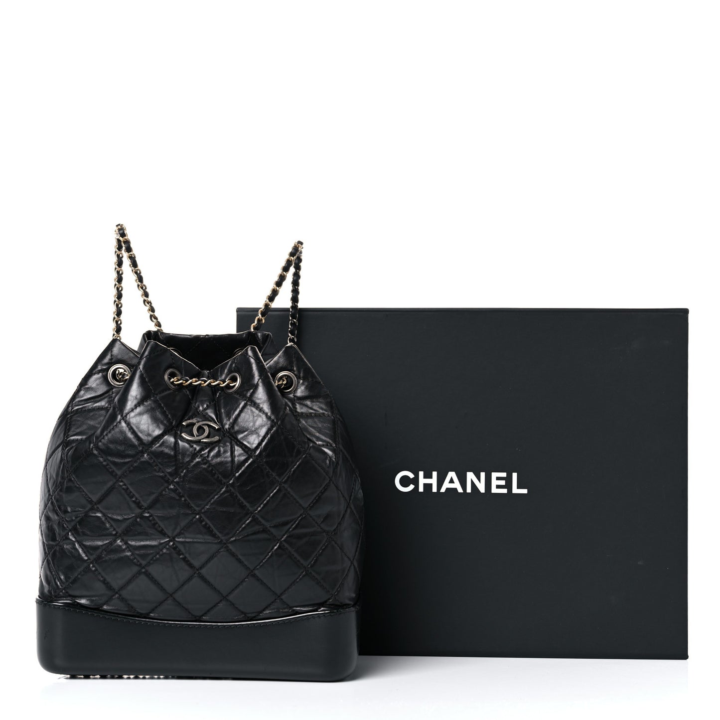 Aged Calfskin Quilted Gabrielle Backpack Black