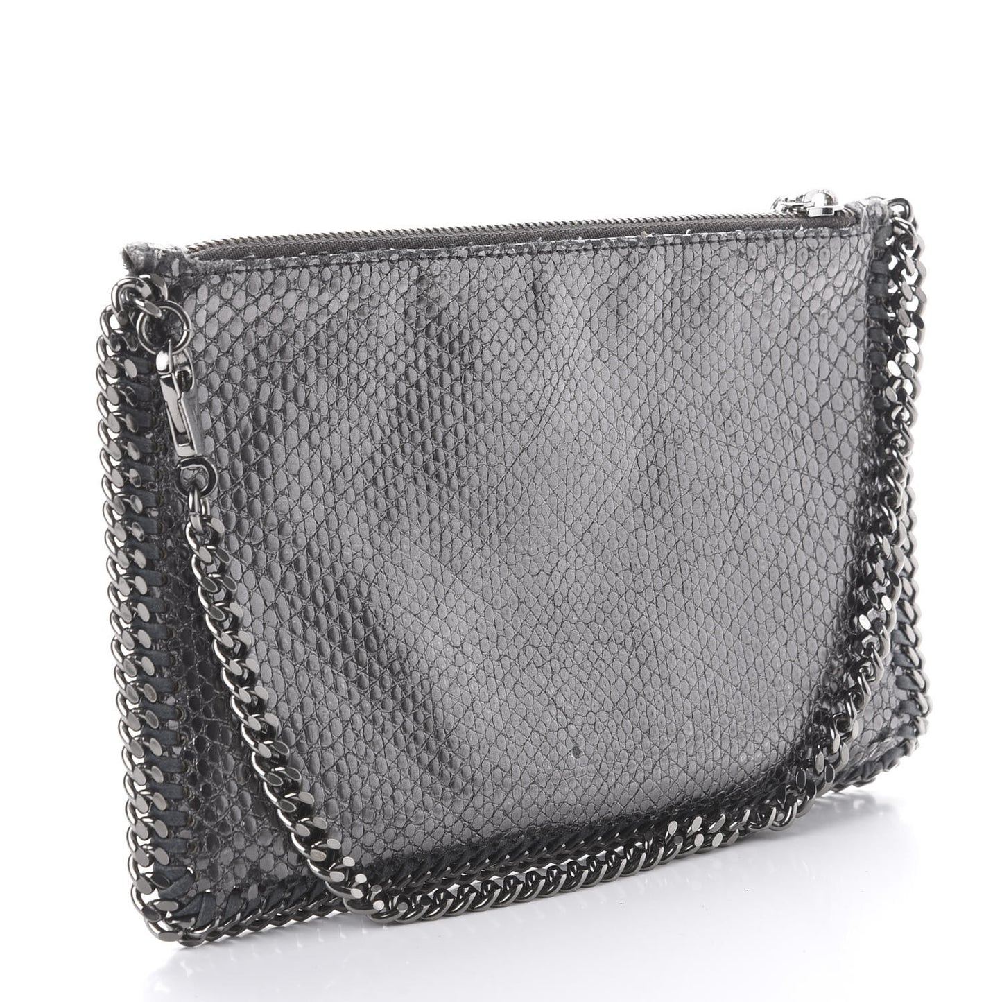 Metallic Snake Print Falabella Pochette Ruthenium