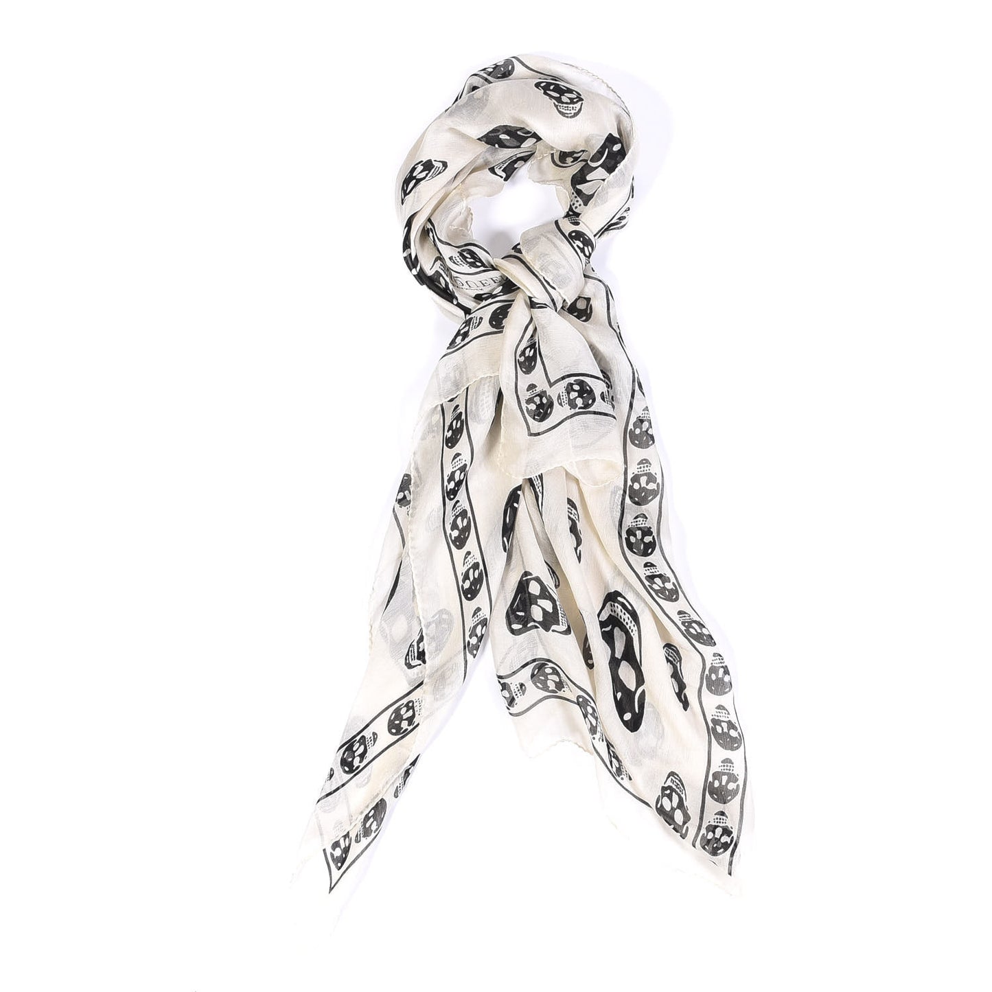 Silk Chiffon Skull Scarf Ivory Black