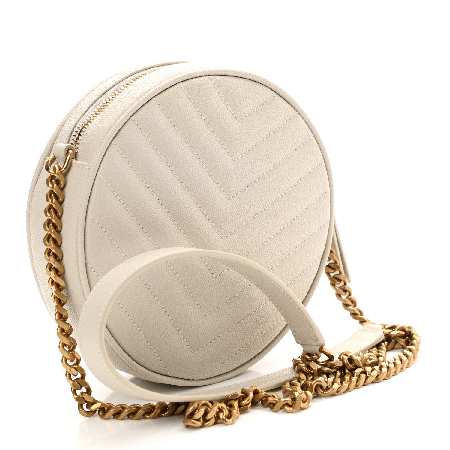Saint Laurent Grain De Poudre Matelasse Chevron Quilted Round Vinyle Camera Bag Crema Soft 3 of 11