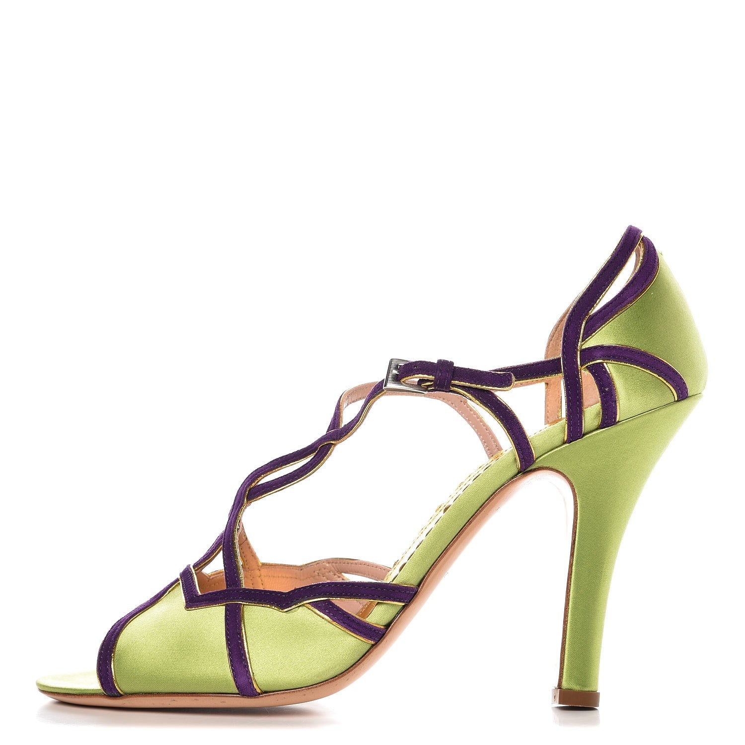 Prada Satin Suede Strappy Sandals 40 Green 1 of 13