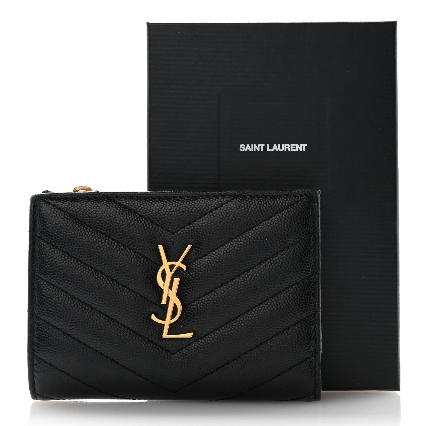 Grain De Poudre Matelasse Chevron Monogram Zipped Two-Part Wallet Black