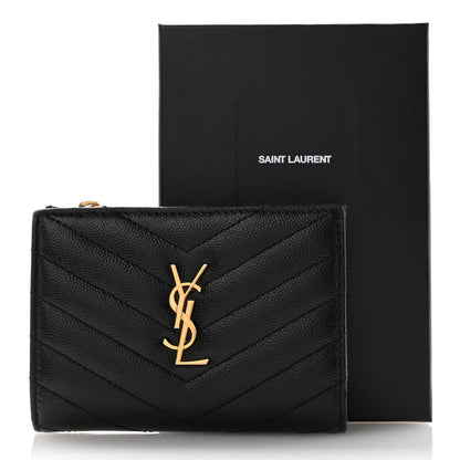 Saint Laurent Grain De Poudre Matelasse Chevron Monogram Zipped Two-Part Wallet Black 9 of 9