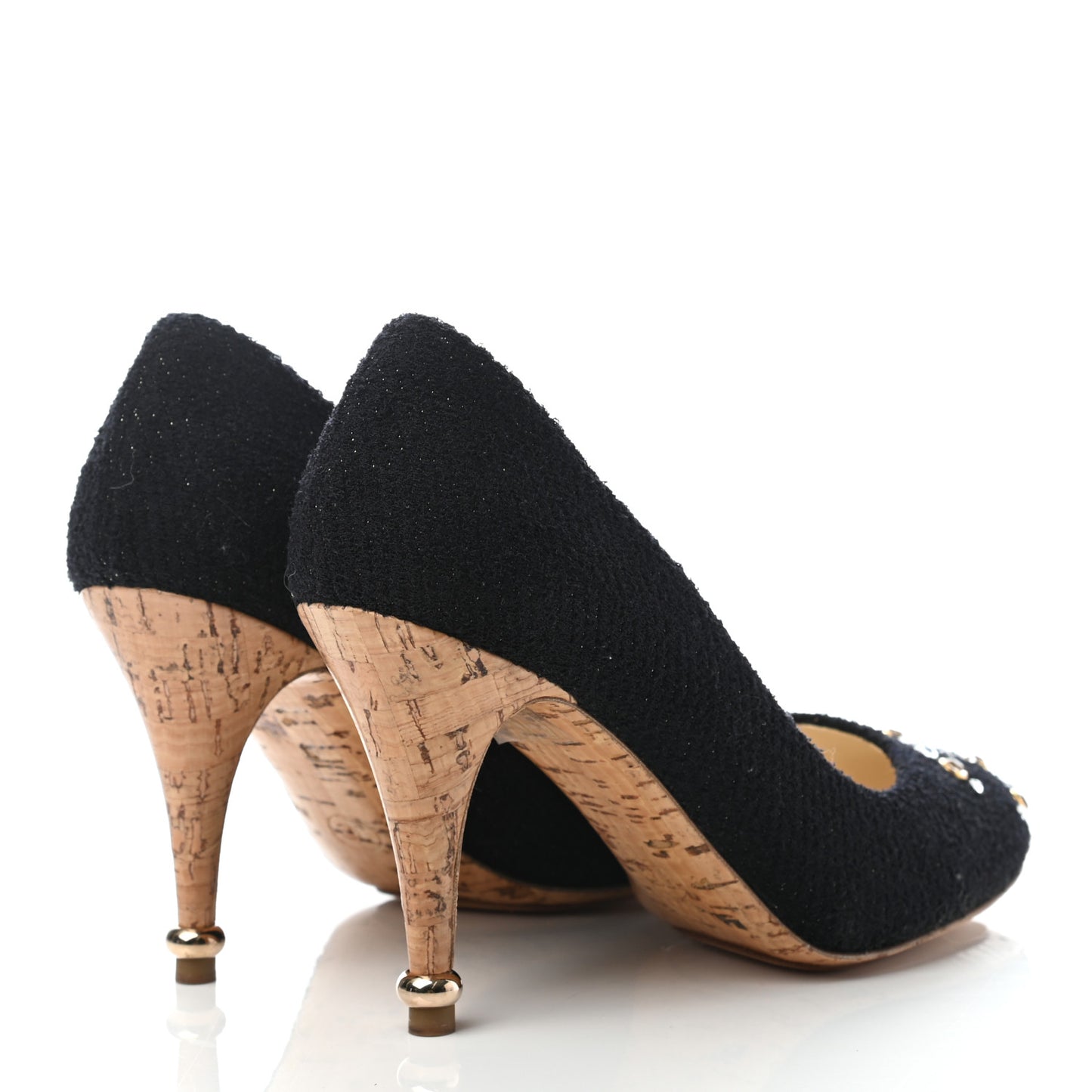 Tweed Crystal Cork CC Pumps 37.5 Black