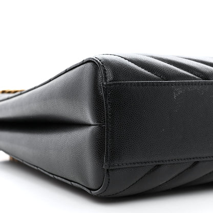 Saint Laurent Grain de Poudre Matelasse Chevron Medium Tribeca Shopping Bag Black 10 of 13