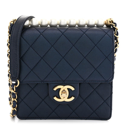Chanel Iridescent Lambskin Quilted Chic Pearls Flap  Navy Blue 1 of 10