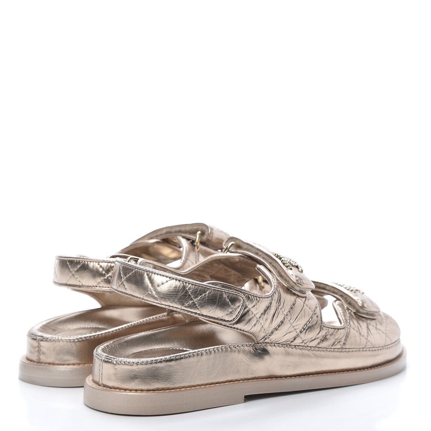 Iridescent Lambskin Quilted Velcro Dad Sandals 38.5 Light Bronze