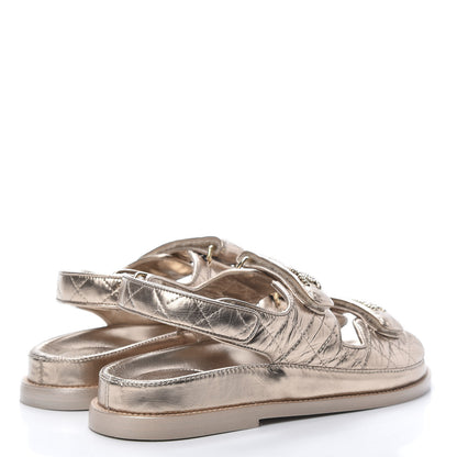 Chanel Iridescent Lambskin Quilted Velcro Dad Sandals 38.5 Light Bronze 4 of 8