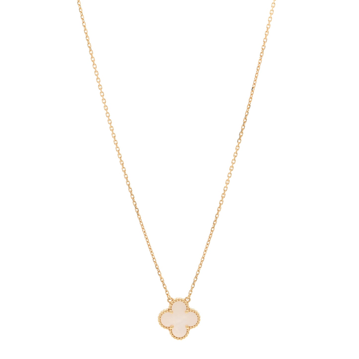 18K Yellow Gold Mother of Pearl Vintage Alhambra Pendant Necklace