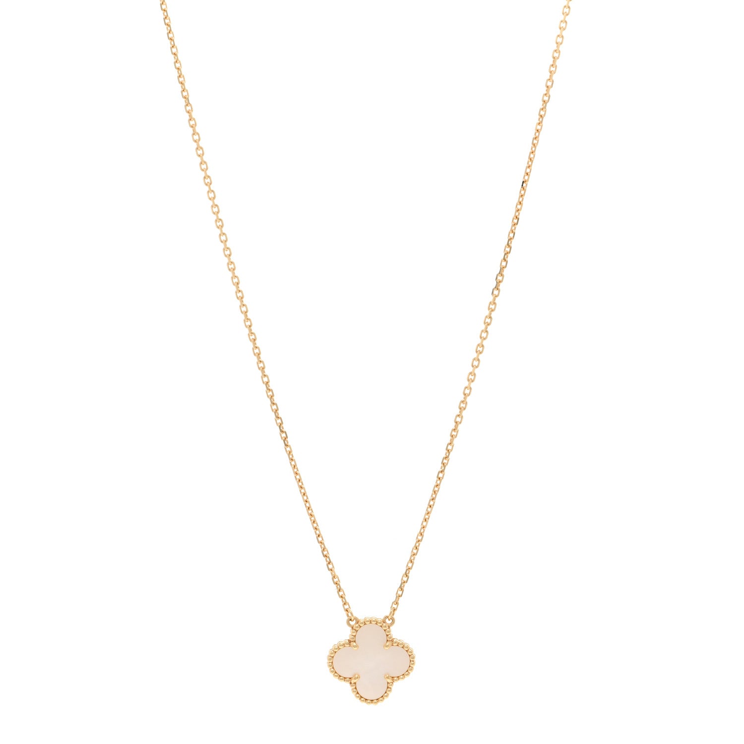 Van Cleef & Arpels 18K Yellow Gold Mother of Pearl Vintage Alhambra Pendant Necklace 1 of 6