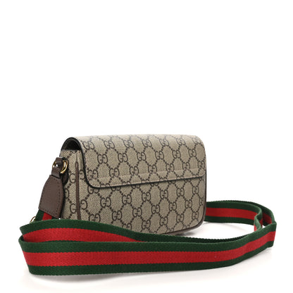 Gucci GG Supreme Monogram Textured Dollar Calfskin Web Mini Ophidia Envelope Shoulder Bag Beige Ebony New Acero 3 of 11