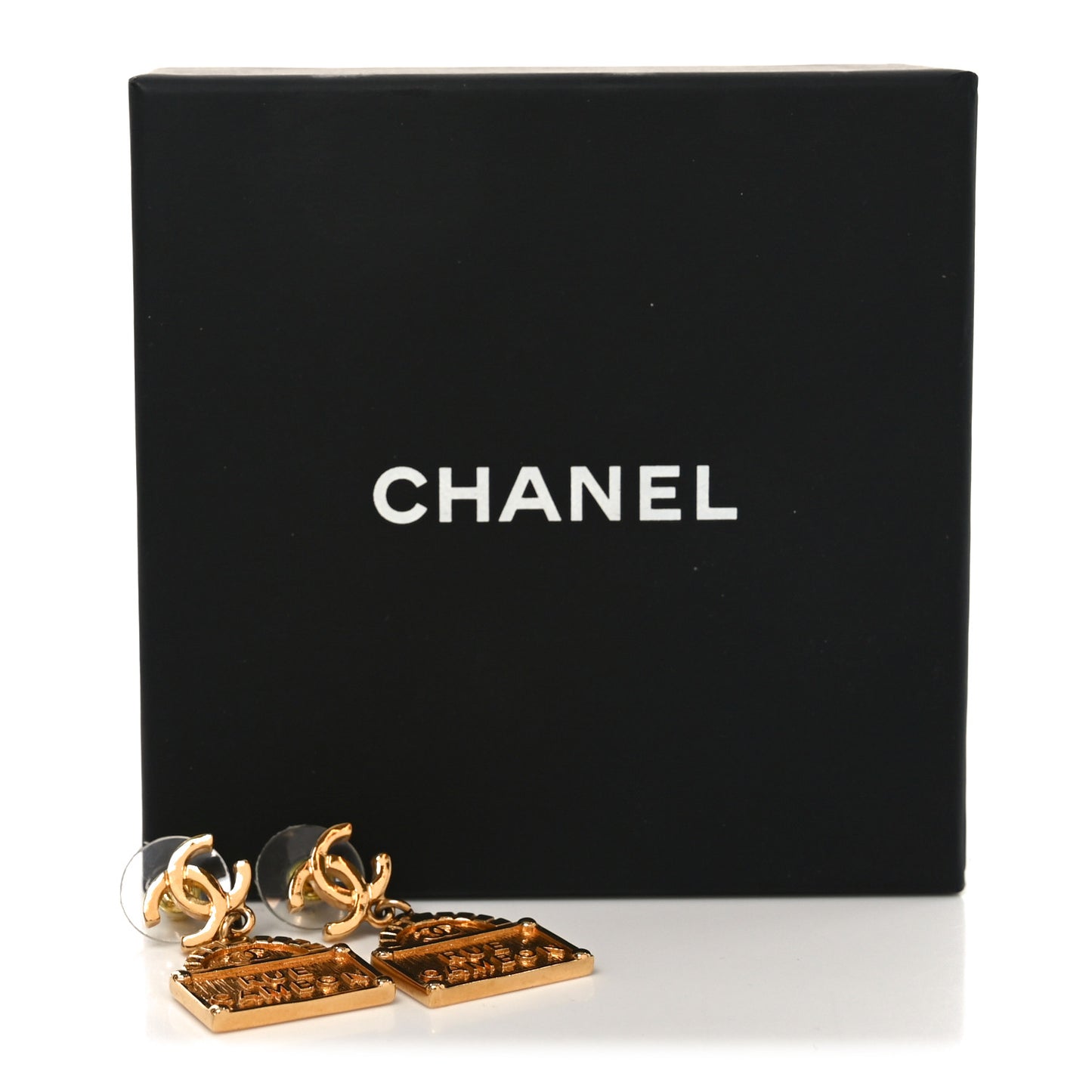 Metal CC Rue Cambon Drop Earrings Gold