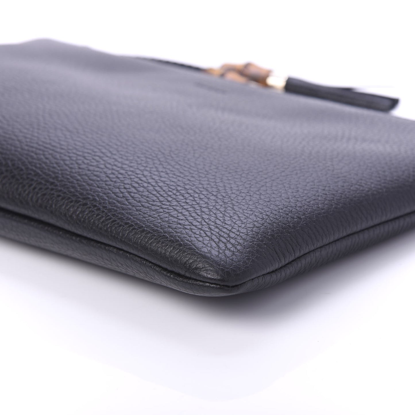 Pebbled Calfskin Large Bamboo Clutch Black