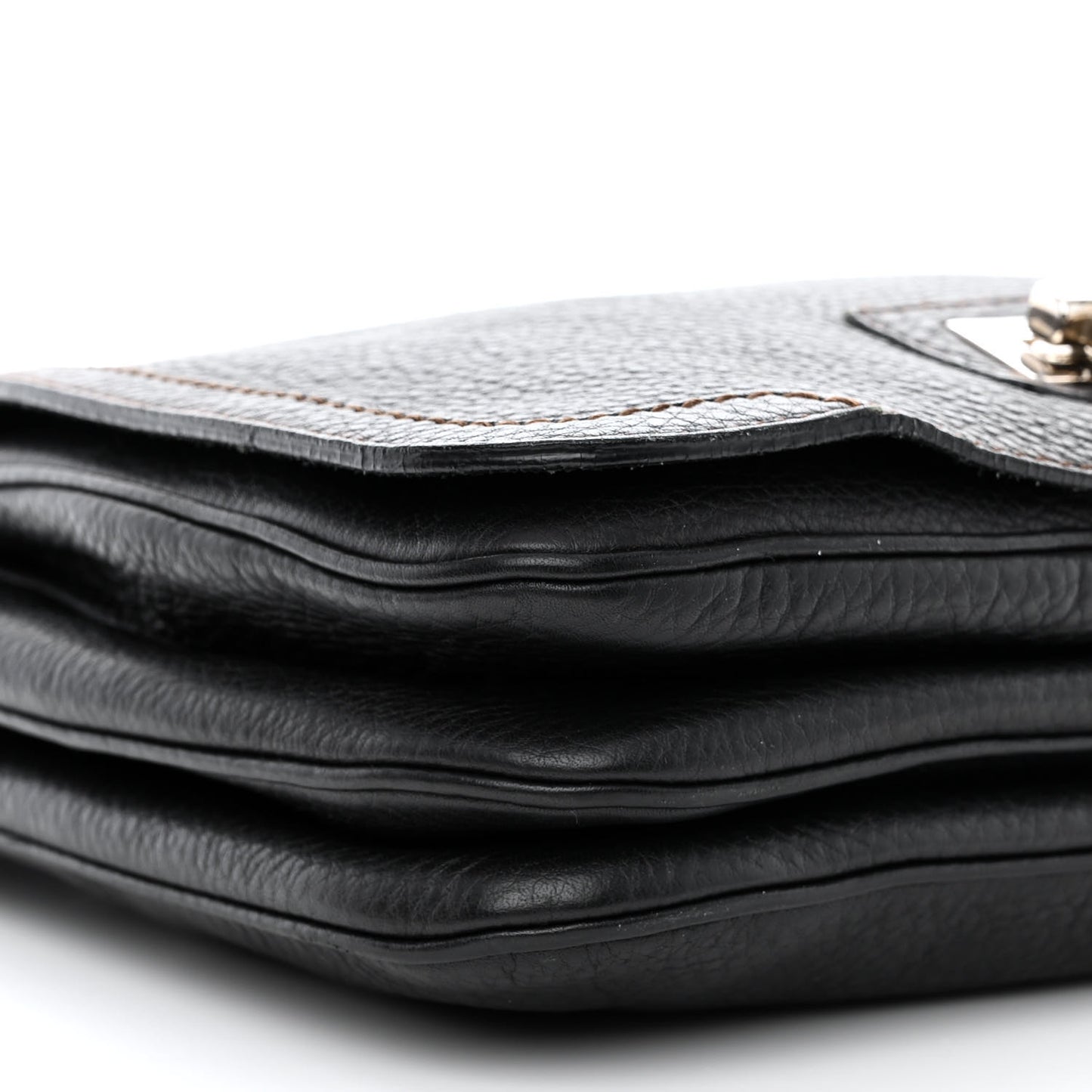 Grained Calfskin Gancini Flap Shoulder Bag Black