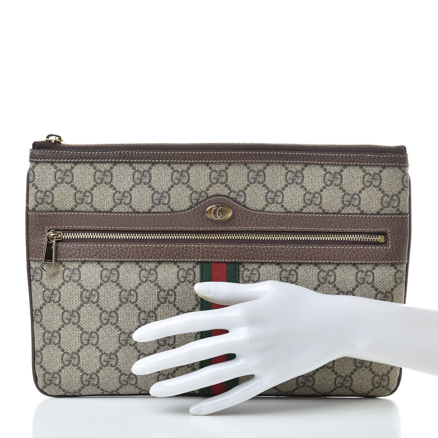 Gucci GG Supreme Monogram Large Ophidia Pouch Clutch Brown 2 of 9
