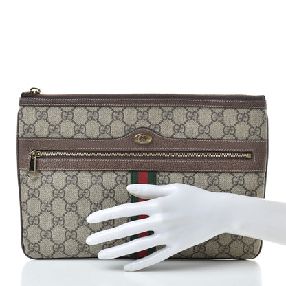 Gucci GG Supreme Monogram Large Ophidia Pouch Clutch Brown 2 of 9